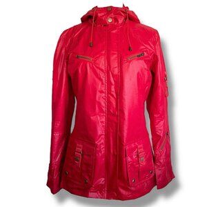 Goode Rider Womens Rain Jacket XS Red Nylon Hooded Equestrian Full Zip Outdoor